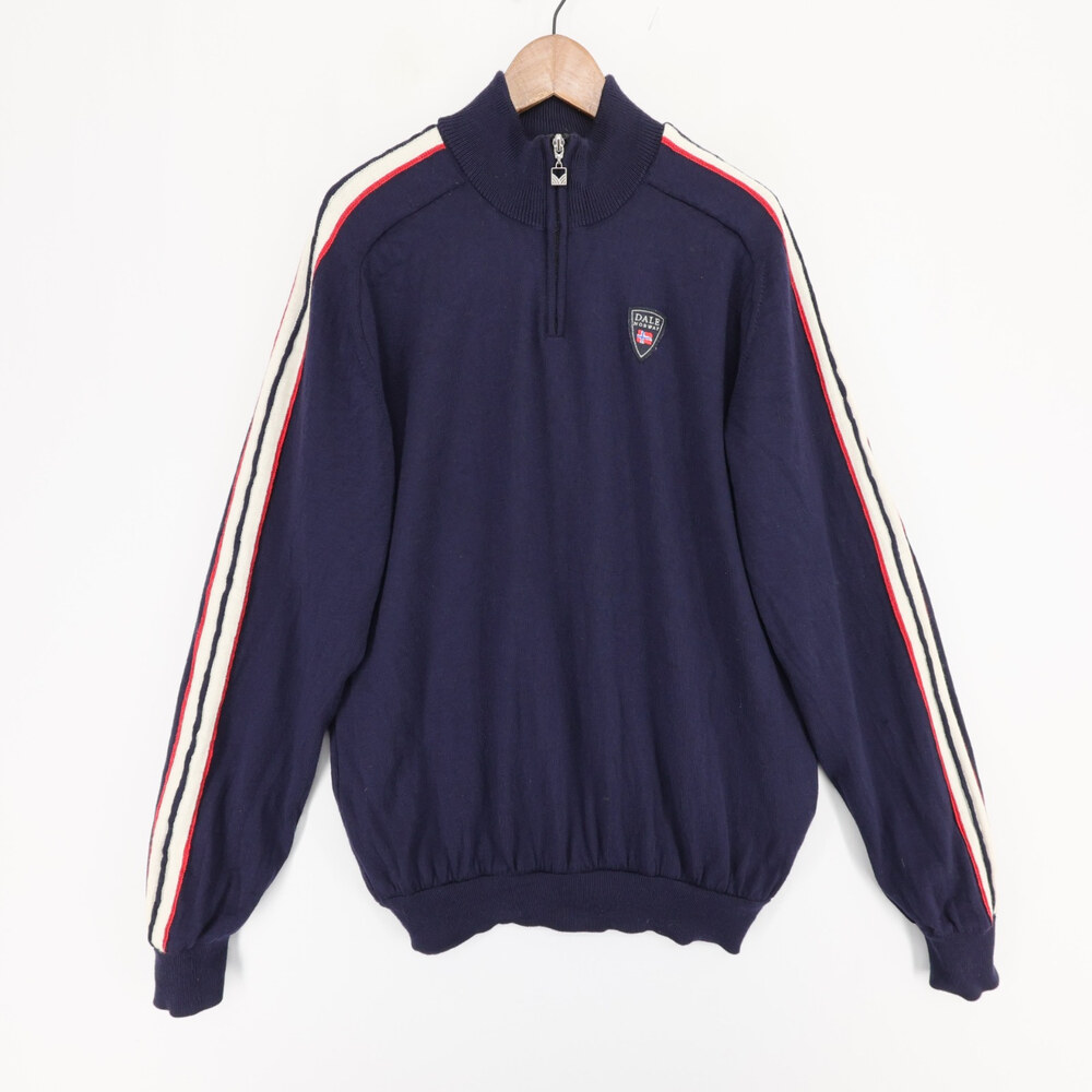 Dale Of Norway Sweater Mens XL Blue Striped 1/4 Zip Wool Lined Water Resistant